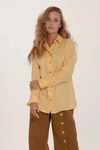 Camisa en Lino Natural Mirabel Faride Botones Chapado en Oro 24K