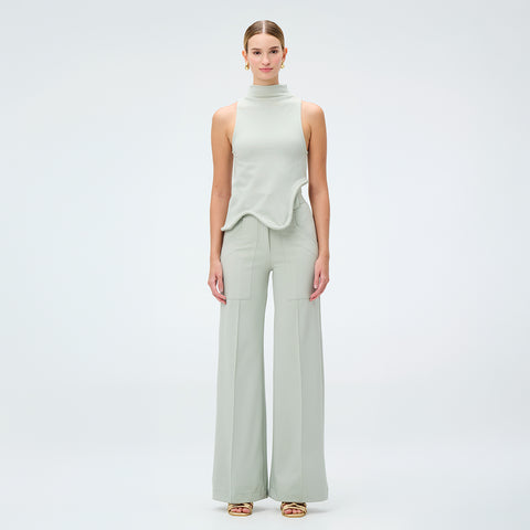 Set Crop Top y Pantalón Simona Serena Mint Wide Leg en Rayón y Nylon