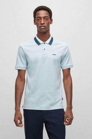 Polo Boss Regular Fit Colour-Blocked Collar Aqua - tiendadicons.com