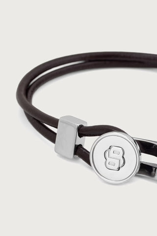 Set de Pulsera y Gemelos BOSS B-Beyond de Piel – Marrón / Plateado