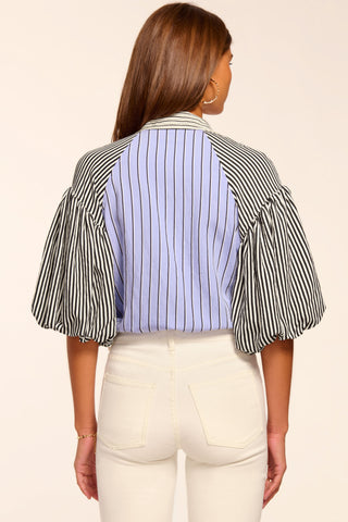 Blusa Ramy Brook Flor de Rayas con Mangas Abullonadas