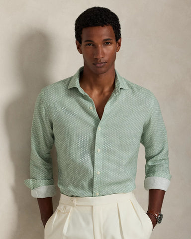 Camisa En Lino Equestrian-Print POLO Ralph Lauren Manga Larga Custom Fit