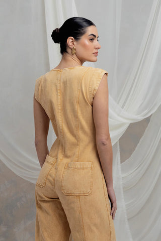 Jumpsuit en Denim con Stretch Sabina y Botones Chapado en Oro 24k