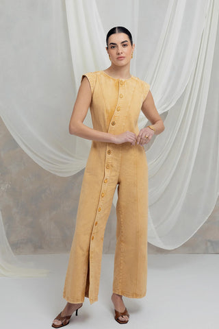Jumpsuit en Denim con Stretch Sabina y Botones Chapado en Oro 24k