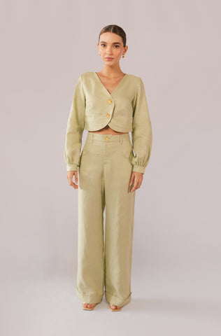 Set Faride Cora de Blusa Cropped y Pantalón Helga – Verde
