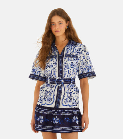Vestido Mini Farm Rio En Lino Premium off-white porcelain garden