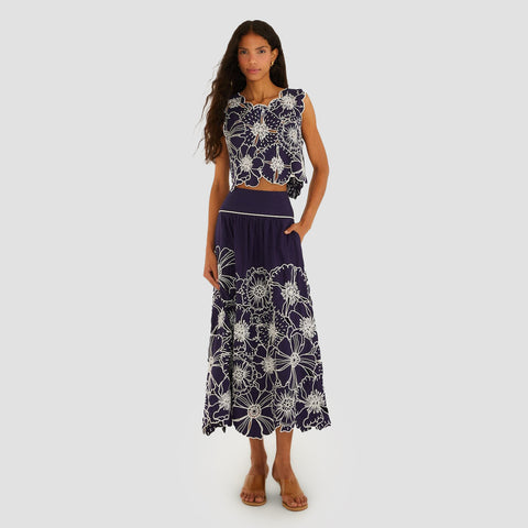 Set Farm Rio blue flowers richelieu Crop Top & Falda