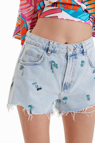 Shorts Desigual Embroidered Denim - tiendadicons.com