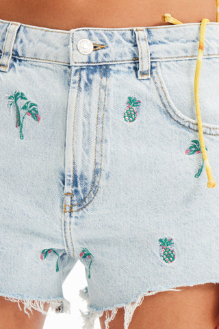 Shorts Desigual Embroidered Denim - tiendadicons.com