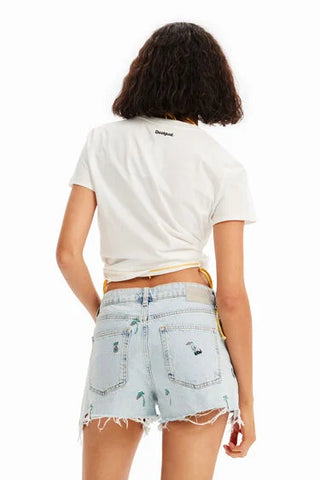 Shorts Desigual Embroidered Denim - tiendadicons.com