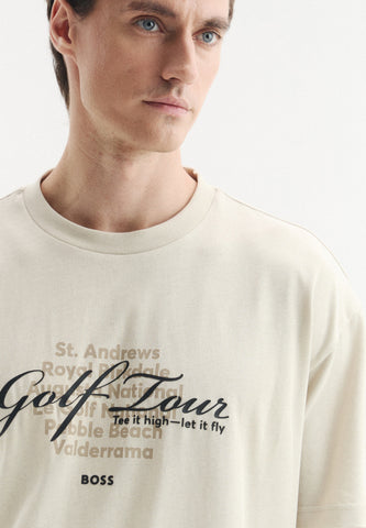 T-shirt BOSS TS_Network GRX Relaxed Fit de Algodón con Gráfico – Beige