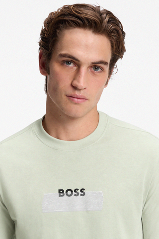 T-shirt BOSS Te_LogoTape Regular Fit de Algodón – Verde Claro