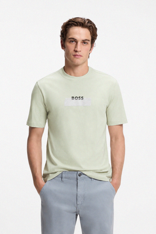 T-shirt BOSS Te_LogoTape Regular Fit de Algodón – Verde Claro