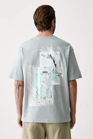 T-shirt BOSS Te_Frame Relaxed Fit de Algodón con Gráfico – Gris