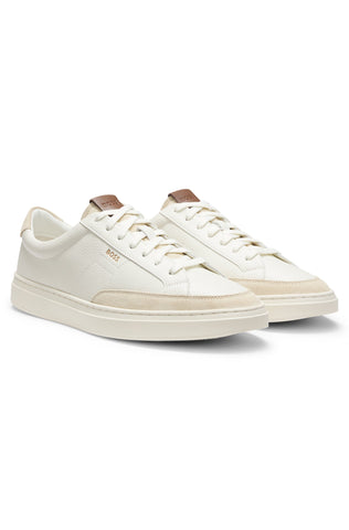 Tenis BOSS Kieran Tenn de Piel con Detalles de Gamuza – Blanco