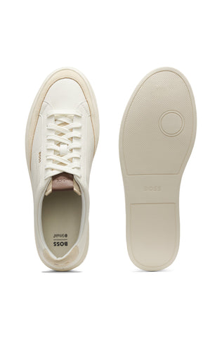 Tenis BOSS Kieran Tenn de Piel con Detalles de Gamuza – Blanco