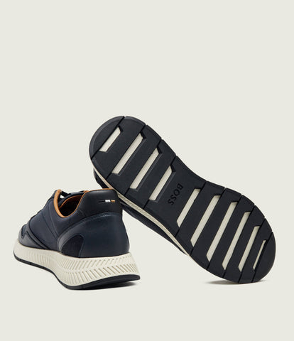 Tenis BOSS Titanium Runn de Piel y Textil – Azul Oscuro
