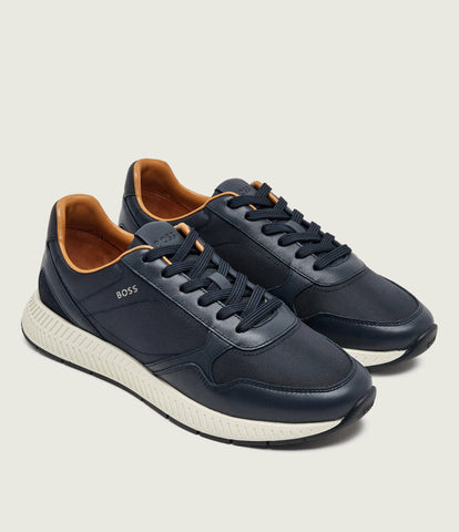 Tenis BOSS Titanium Runn de Piel y Textil – Azul Oscuro