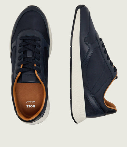 Tenis BOSS Titanium Runn de Piel y Textil – Azul Oscuro