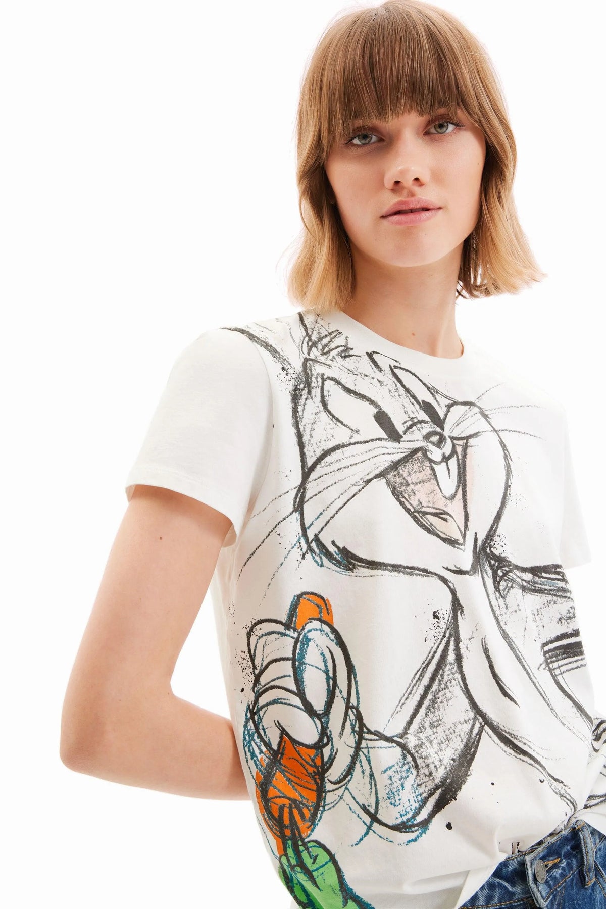 Top Desigual x Looney Toons Desgastada blanca - tiendadicons.com