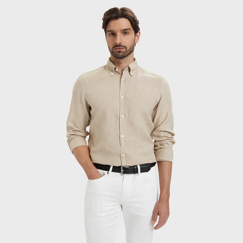 Camisa BOSS en Lino con Logo Doble B Bordado Slim Fit