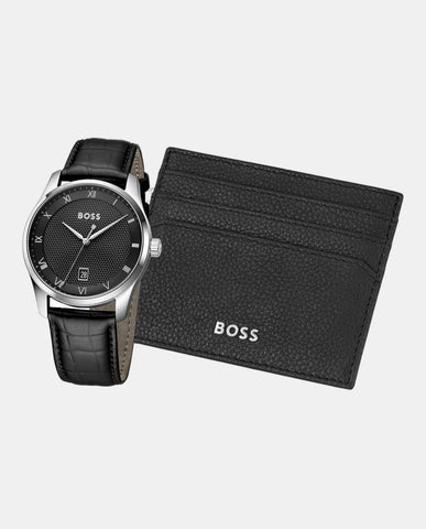Set de Regalo Boss Principle de Reloj y tarjetero en piel